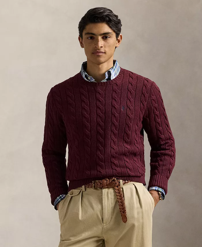 

Мужской хлопковый свитер с косичной вязкой Polo Ralph Lauren, красный