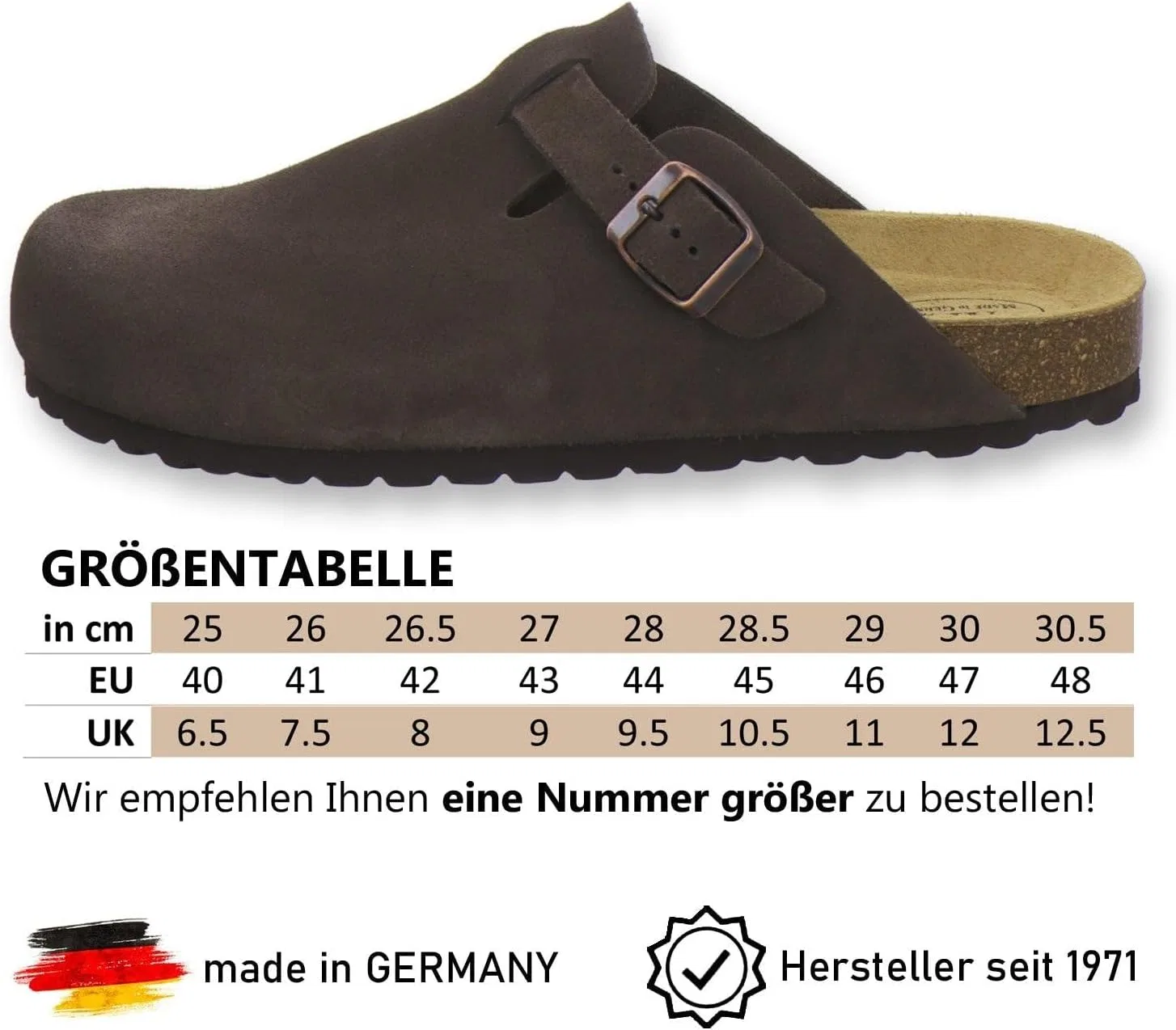 Мужские сабо AFS-Schuhe 3900, удобные домашние тапочки, кожаные тапочки, сделано в Германии, Espresso — фото 3