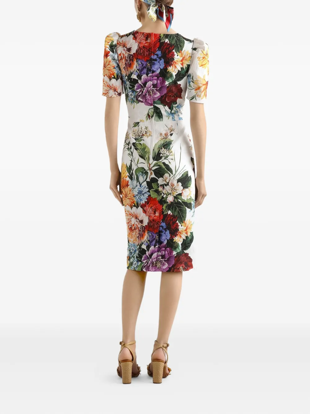 Платье миди с цветочным принтом DOLCE & GABBANA, белый — фото 3