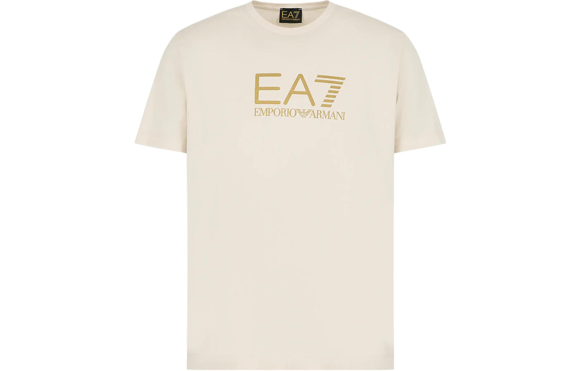 

Футболка с круглым вырезом и принтом логотипа Ea7 EMPORIO ARMANI, Ecru