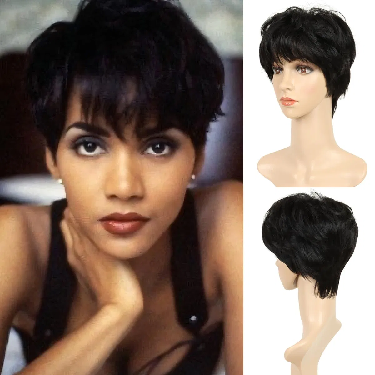 Короткий женский парик BECSU Pixie Cut с челкой, натуральный черный Becus, Black Wig
