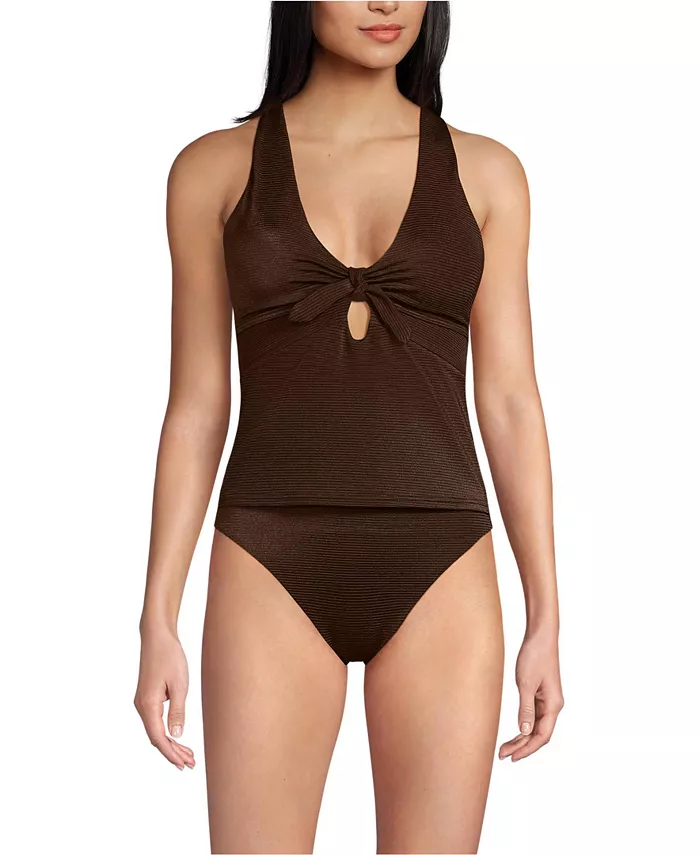 

Женский купальник Shine, состоящий из топа-танкини в рубчик и плавок с высокой талией Lands' End, коричневый