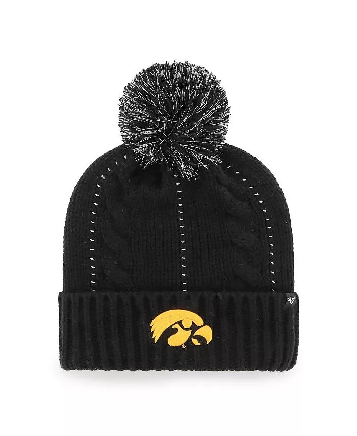 

Женская черная вязаная шапка Iowa Hawkeyes '47 с манжетами и помпоном '47 Brand