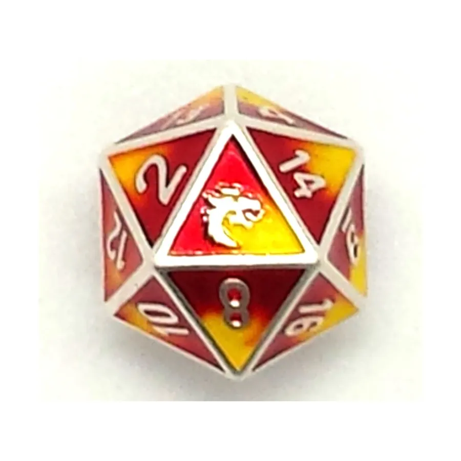 

d20 Платиновый красный и желтый, Metal Dice - Dragon Forged