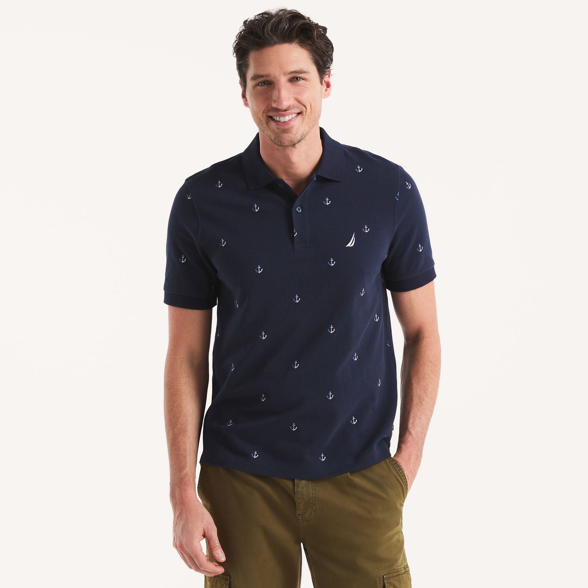 

Мужская классическая рубашка-поло Nautica Printed Deck Polo, цвет navy seas