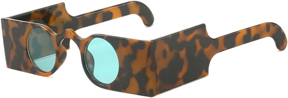 

Ретро уникальные квадратные женские солнцезащитные очки, модные, с маленькими круглыми линзами, защита от УФ-излучения UV400, для женщин с широкими дужками, леопардовый принт UATXTAU, Leopard Green