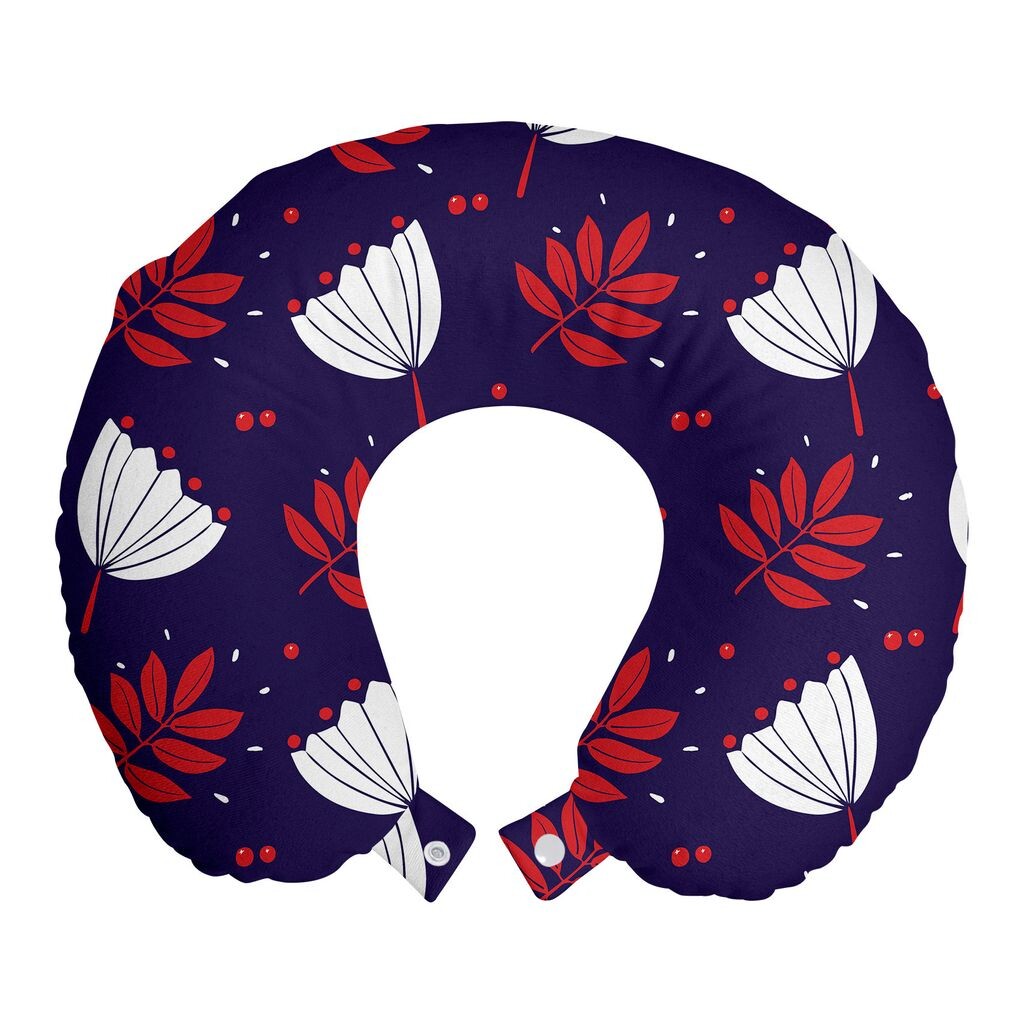 

ABAKUHAUS Подушка для путешествий с цветами, поддержка шеи, абстрактное цветочное искусство, пенопластовые дорожные принадлежности для самолета и автомобиля, 30x30 см, красный индиго белый
