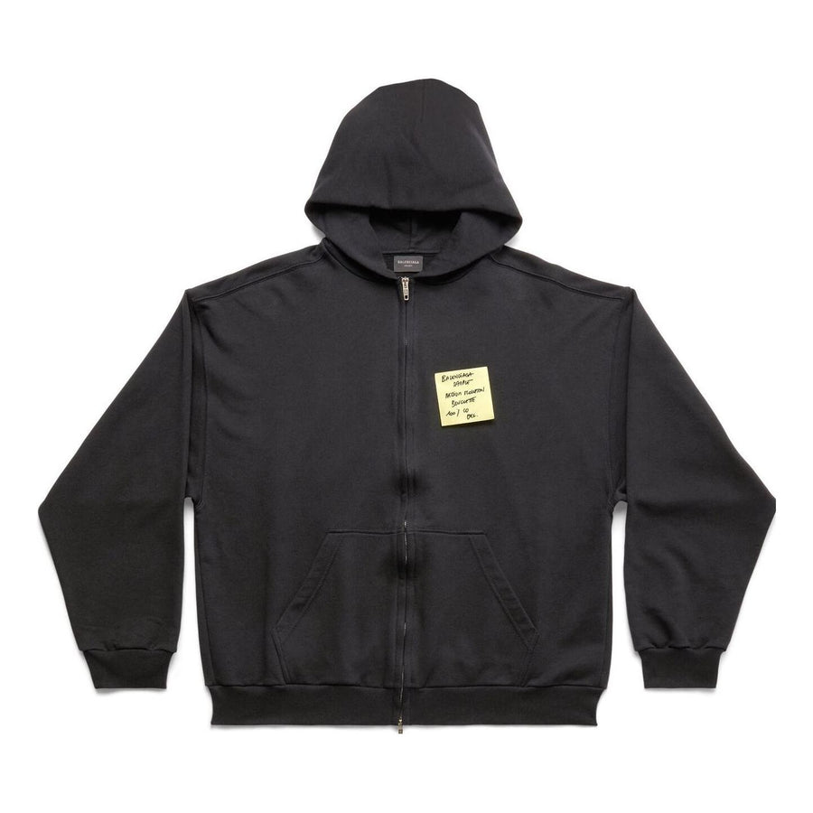

Куртка Balenciaga Sticky Note Zip-Up Hoodie Medium Fit 'Black Faded', черный