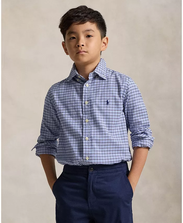 

Рубашка из парусины в клетку Gingham для больших мальчиков Polo Ralph Lauren, синий