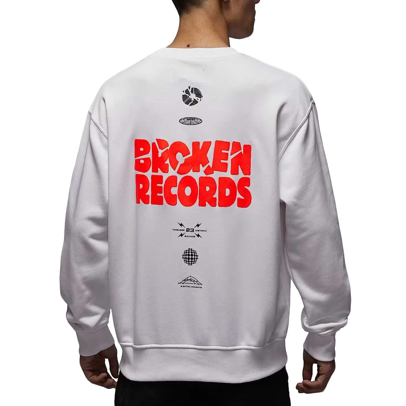 Jordan Толстовка Brooklyn Fleece мужская белая/инфракрасный красный 23 с круглым вырезом — фото 3