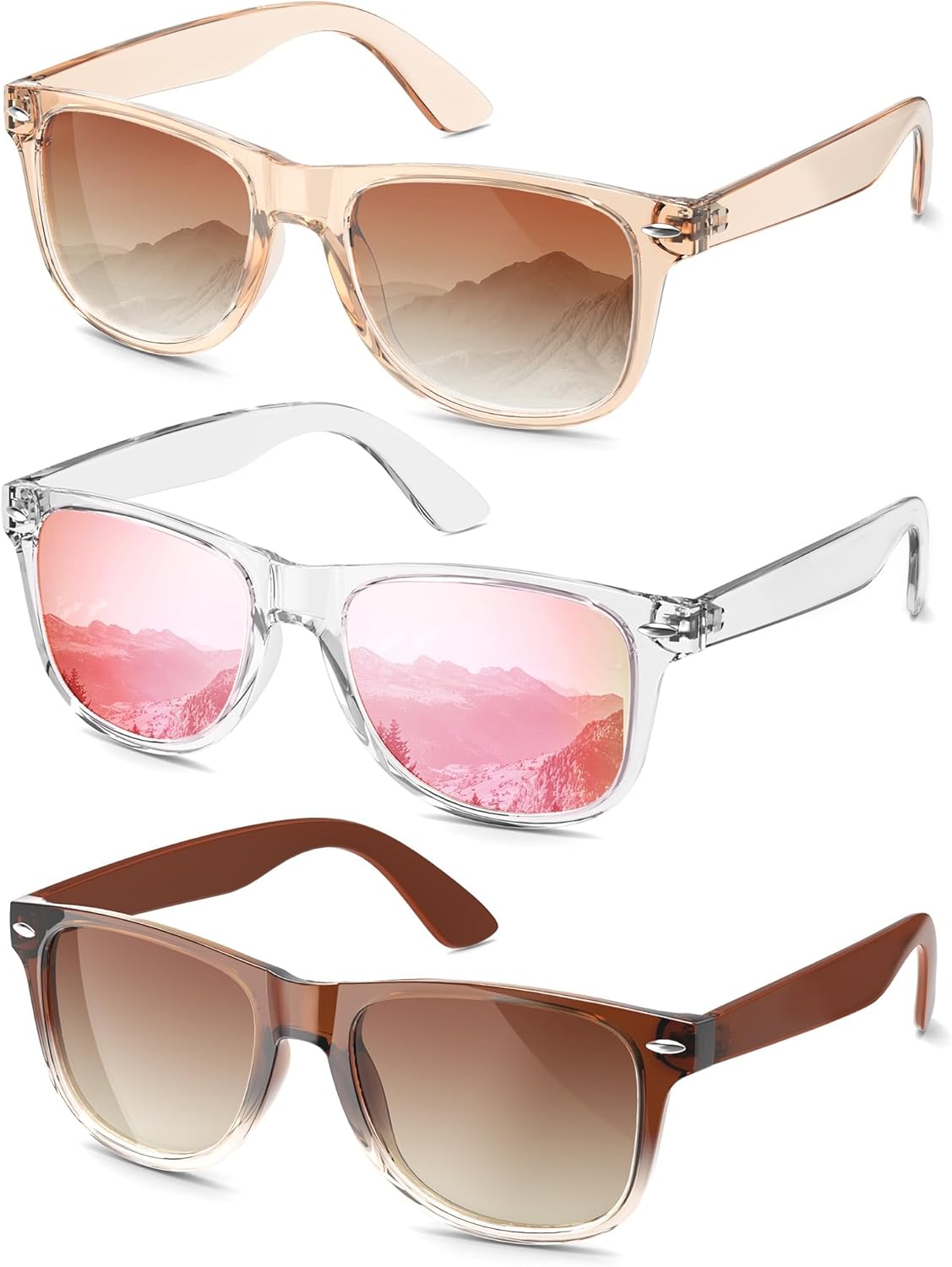 

Поляризованные солнцезащитные очки для женщин, модные классические ретро-очки, дизайнерские солнцезащитные очки для мужчин, винтажные модные очки с защитой UV400 CIFOYA, 3 Pack-light Brown-transparent Pink-gradient Brown