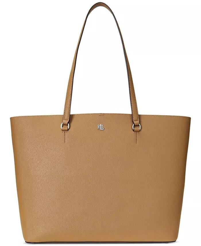 

Большая кожаная сумка-тоут Karly Crosshatch Lauren Ralph Lauren, бежевый