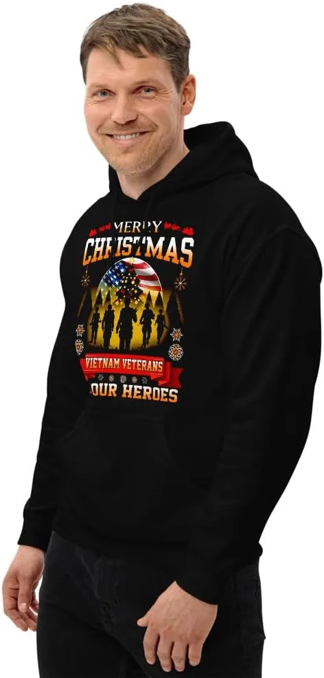 Толстовка Unisex Merry Christmas Vietnam Veterans To Our Heroes, футболка Vietnam Veteran Christmas, футболка Christmas American Flag Generic, черный — фото 3