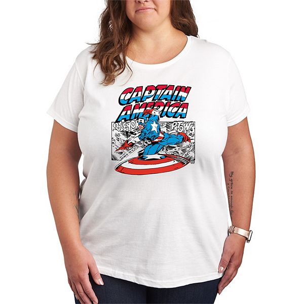 

Футболка с принтом комикса Капитан Америка Plus size Marvel, White, Белый, Футболка с принтом комикса Капитан Америка Plus size Marvel, White