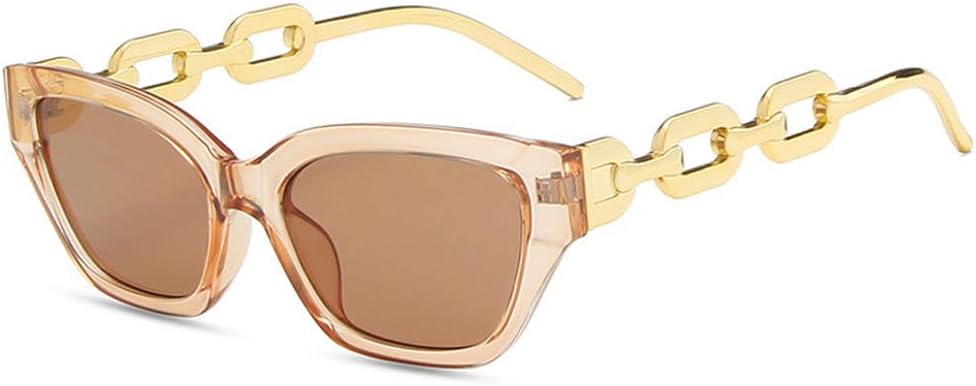 

Популярные модные солнцезащитные очки «кошачий глаз» для женщин, ретро-очки с цепочками для мужчин, панк-очки, солнцезащитные очки с защитой от УФ-излучения UV400 TKKTLLT, Champagne Tea