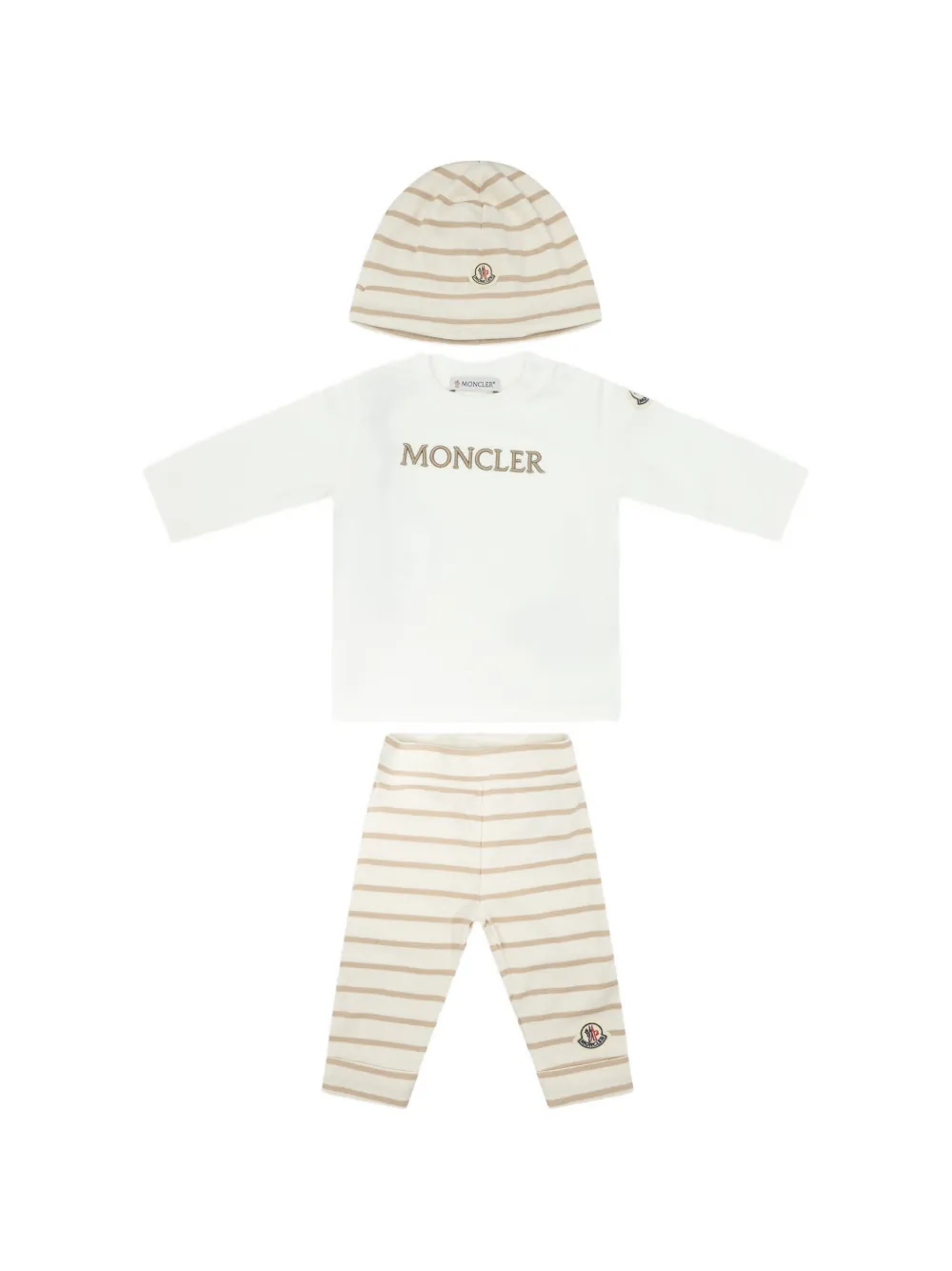 

Комплект из полосатых брюк с вышивкой-логотипом Moncler Enfant, бежевый