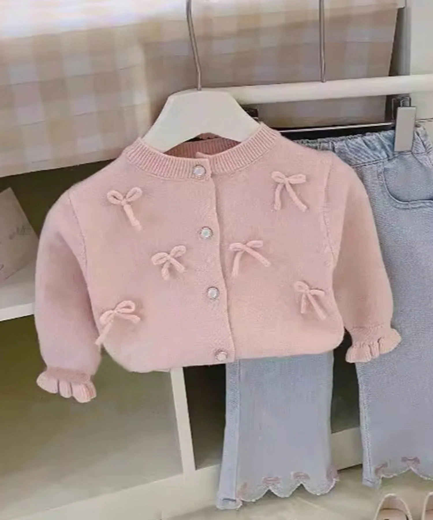 Кардиган с бантом в виде конфетной рукавицы Aimoha Kids, pink — фото 4