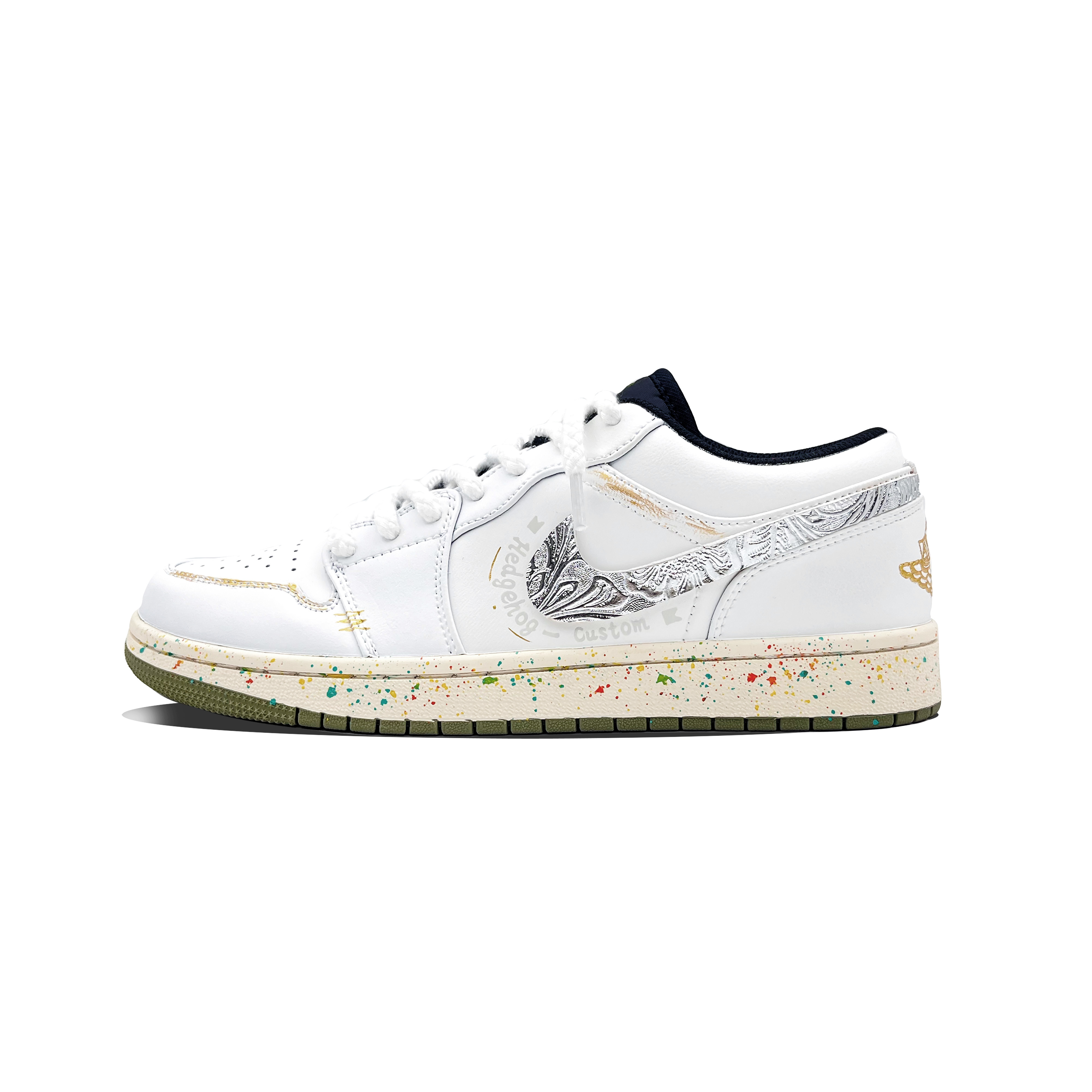 

Jordan Air 1 Silver Rime нескользящие устойчивые к истиранию низкие детские скейтбординг кроссовки White для подростков