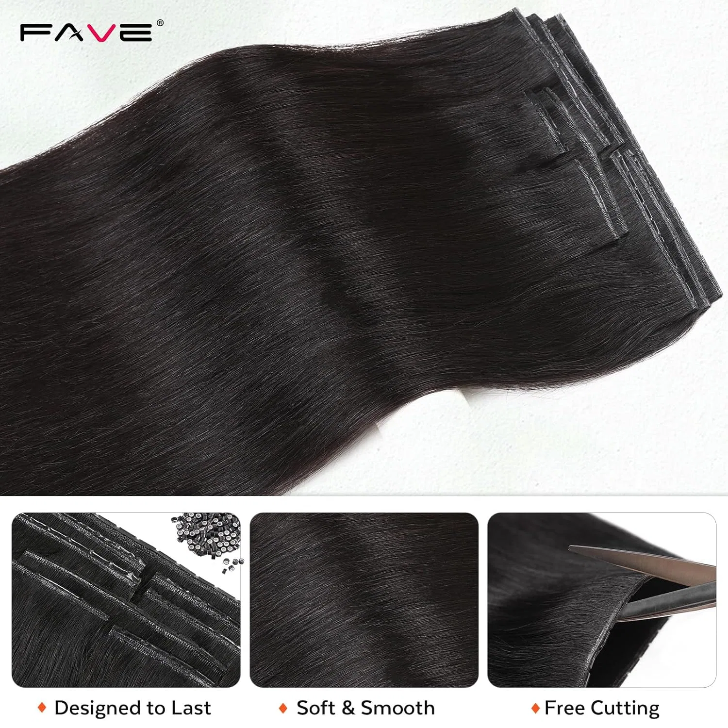 Накладные пряди для волос FAVE Real Hair Extensions 45 см 100 г Fave, 1B — фото 4