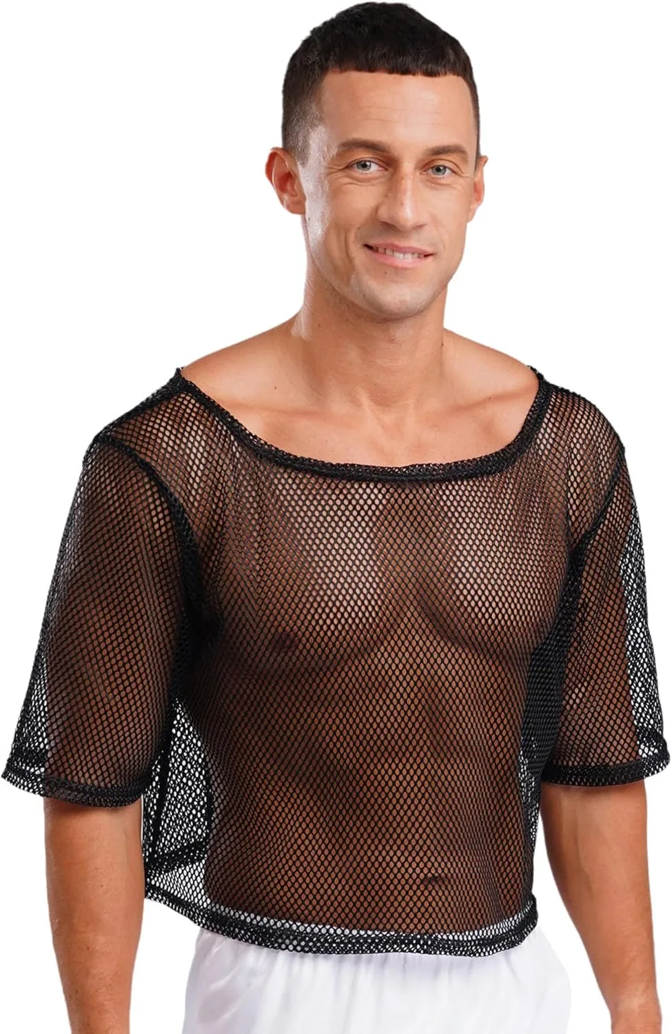 

Мужская футболка TiaoBug с коротким рукавом, сетчатая, прозрачная, свободного кроя, в стиле 80-х