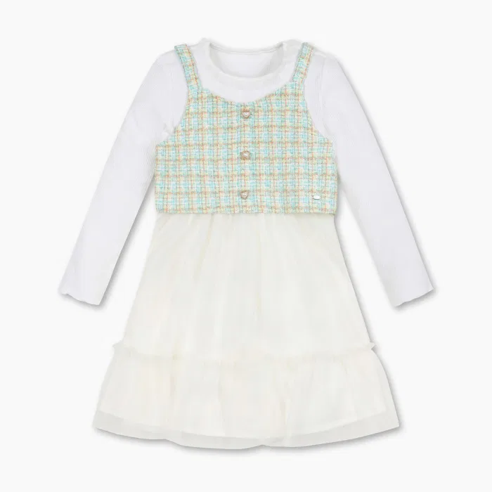 Детское мятное твидовое платье с пышной юбкой от Benetton Kids