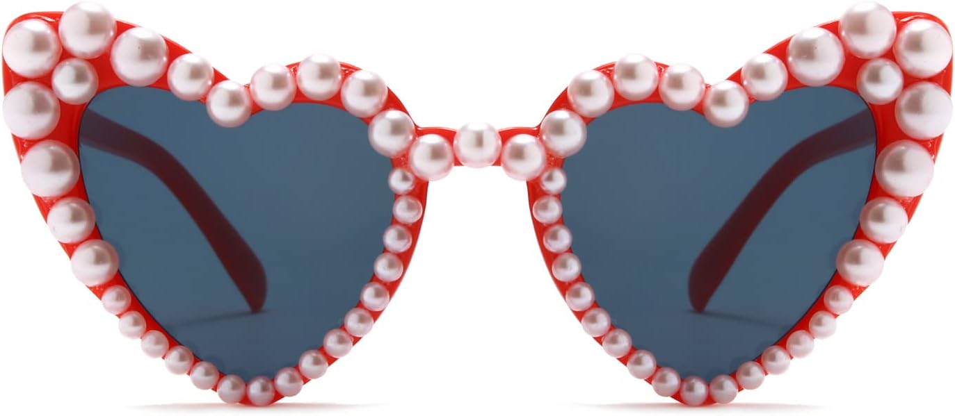 

Солнцезащитные очки Long Keeper Love Pearl для женщин, роскошные винтажные солнцезащитные очки в форме сердца, для вечеринок и фестивалей, «кошачий глаз», с блестками, защита от ультрафиолета UV400, Red Grey