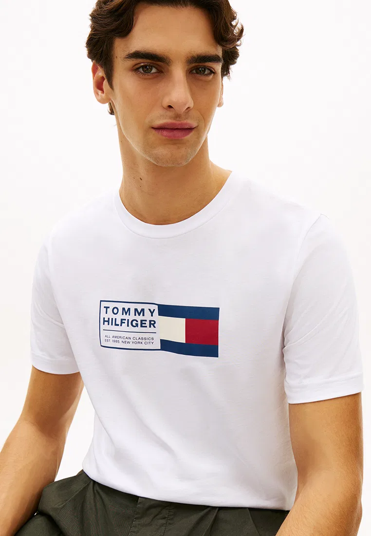 Футболка с круглым вырезом, логотип, TH Mainline Tommy Hilfiger, белый — фото 3