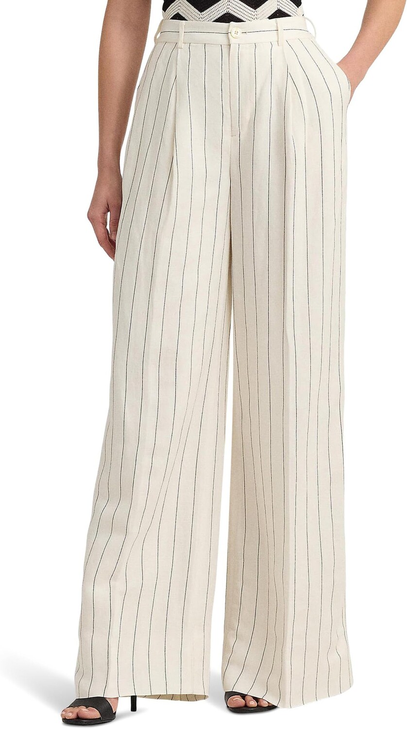 

Брюки LAUREN Ralph Lauren Striped Linen-Blend Wide-Leg Pants, цвет Mascarpone Cream/Black