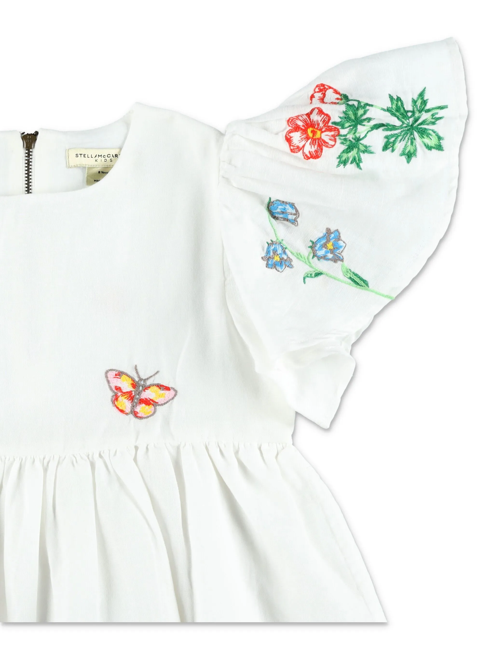 Платье с расклешенными рукавами и цветочным принтом Stella Mccartney Kids, белый — фото 3