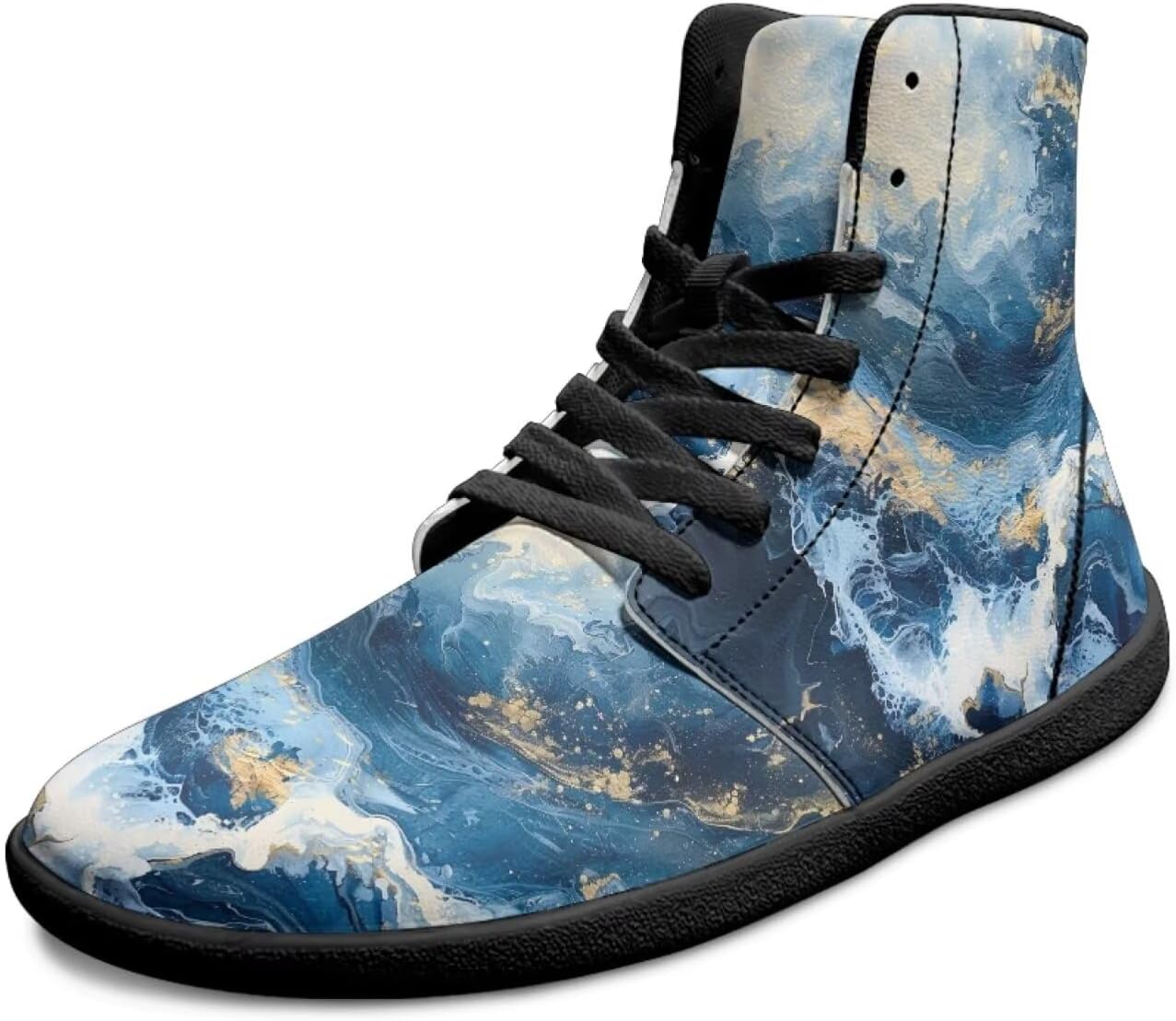

Мужские высокие кроссовки с широкой носковой частью, обувь босоного типа, на шнуровке, противоскользящие, для прогулок на свежем воздухе, с подошвой с нулевым перепадом Xixirimido, Sea Wave Marble