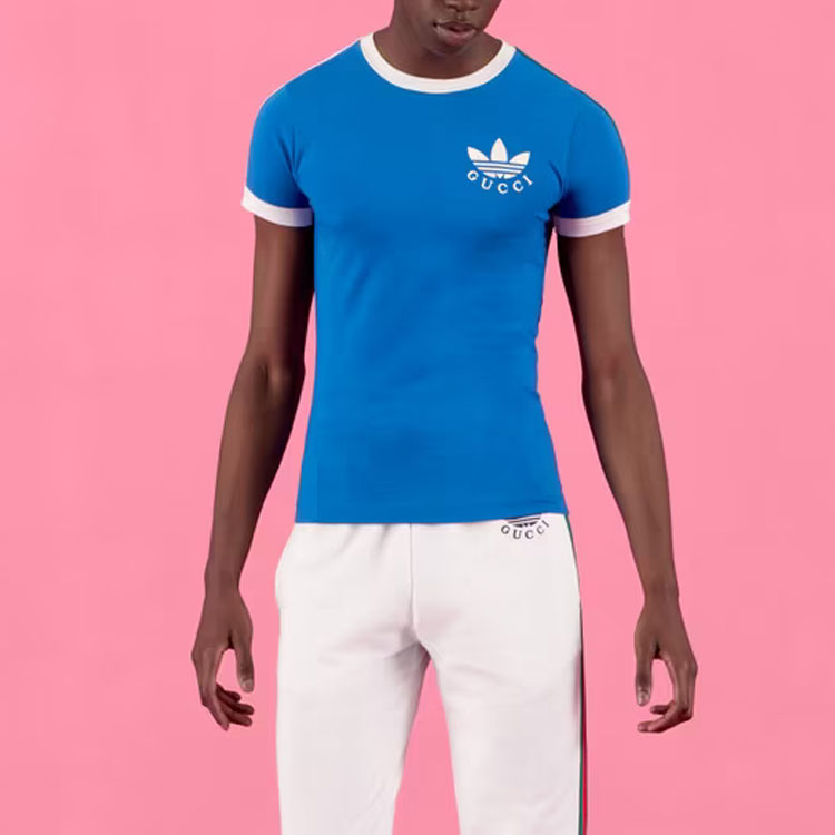 Футболка Gucci x adidas Trefoil Print T-Shirt 'Blue', синий — фото 4