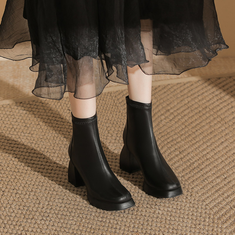 Zubumei Женские черные ботинки на каблуке 7 см, цвет Black — фото 2