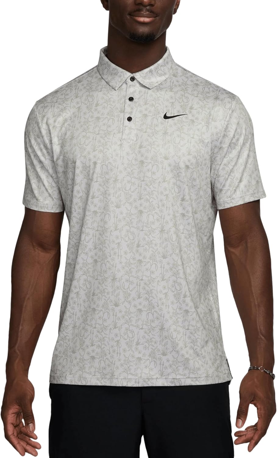 

Футболка-поло для гольфа Nike Dri-FIT Tour POA Print - легкая, полностью закрывающая футболка-поло с узором, Photon Dust/Black