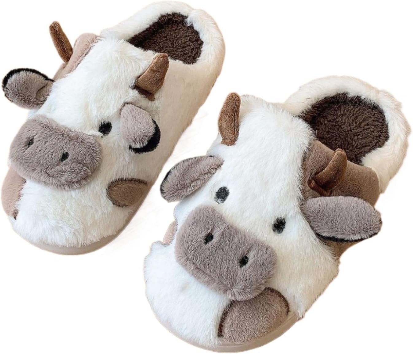 

Домашние тапочки Azttoztto с принтом коровы для женщин и мужчин - теплые мягкие тапочки с нескользящей подошвой, с толстым флисовым утеплителем для комфортного ношения зимой дома, Rabbit Hair, Cow Milk, Re