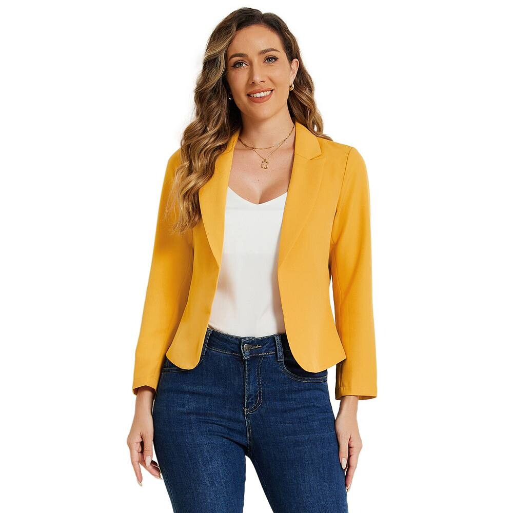 

Женский пиджак с открытым передом и цветочным принтом ALLEGRA K, цвет Dark Yellow Solid