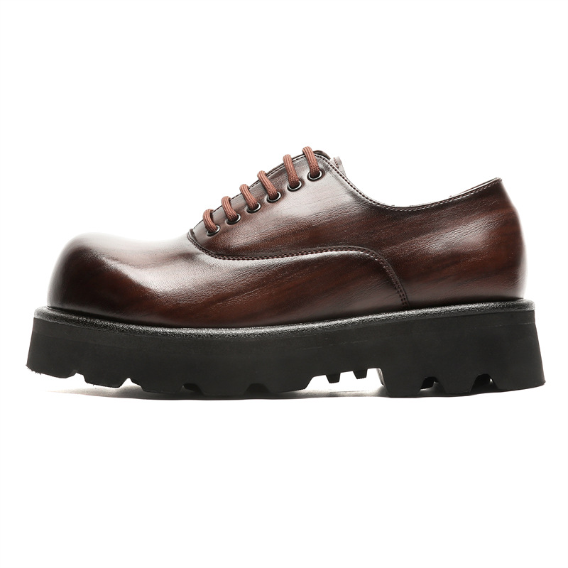 WEISHIBANGWEI Мужские повседневные кожаные туфли Casual Leather Shoes - коричневые, увеличивающие рост, цвет Brown Height Increasing — фото 2