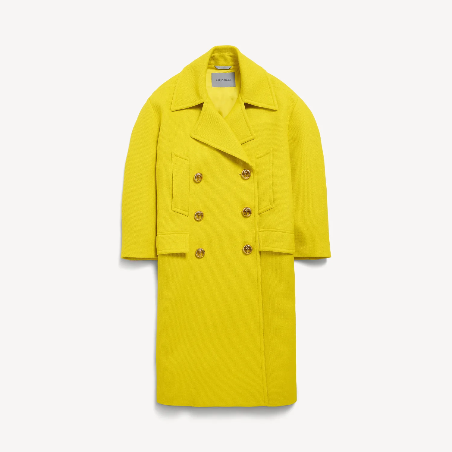 BALENCIAGA Женское длинное двубортное пальто желтого цвета