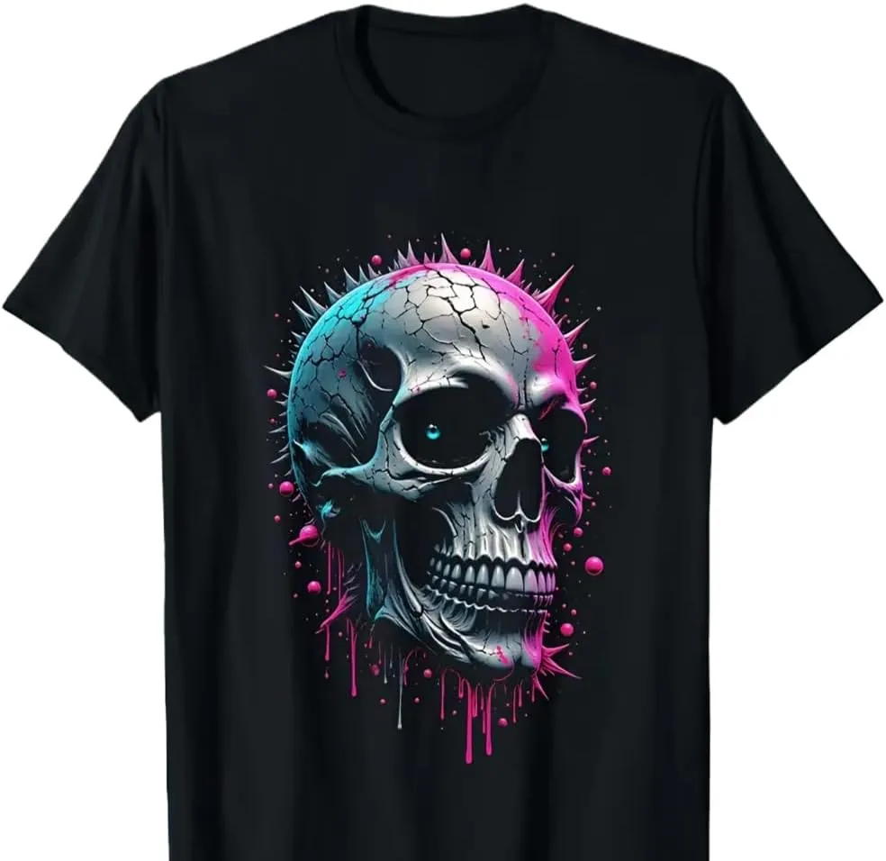 

Футболка Neon Skull в стиле стритвир для мужчин, хлопок, граффити NEKO MENA