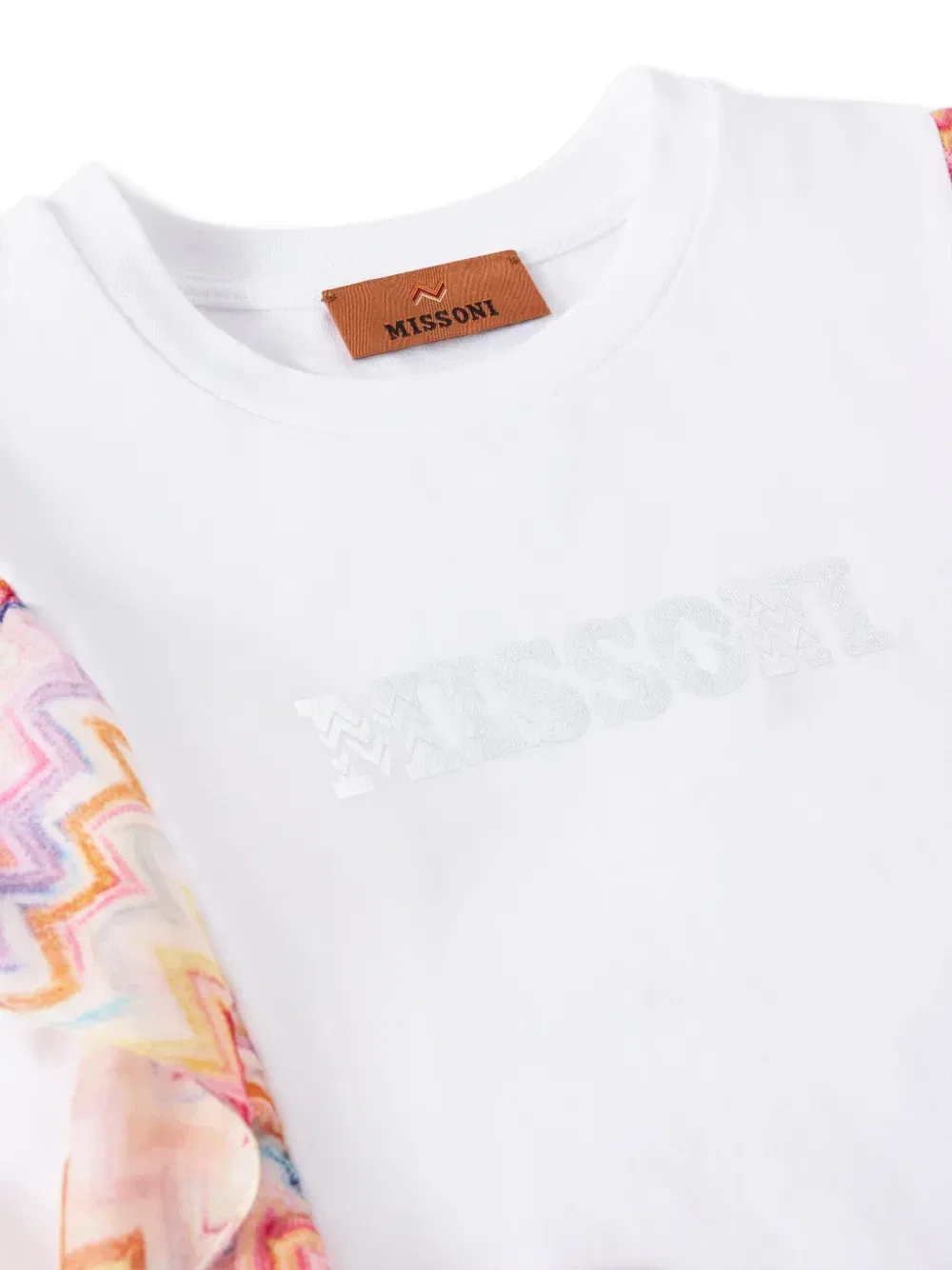 Платье с зигзагообразным принтом и рюшами Missoni Kids, белый — фото 3
