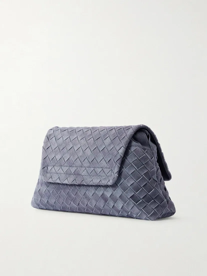 Замшевая сумка через плечо Giorno Intrecciato BOTTEGA VENETA, синий — фото 4