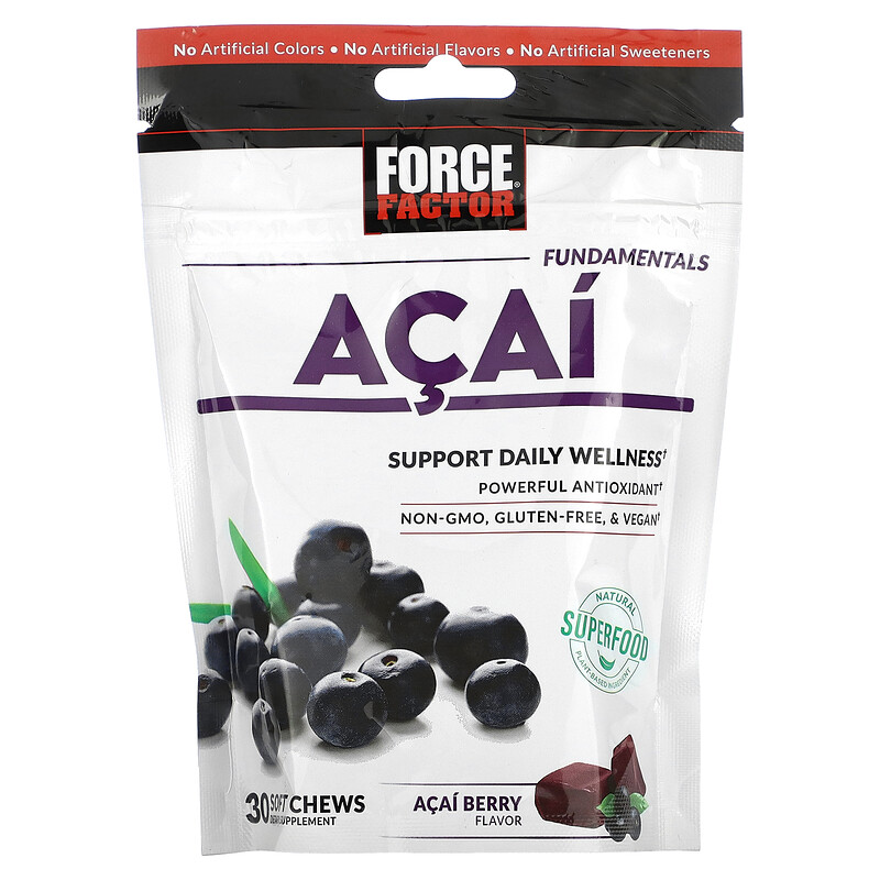 

Force Factor, Fundamentals, асаи, 500 мг, 30 жевательных таблеток