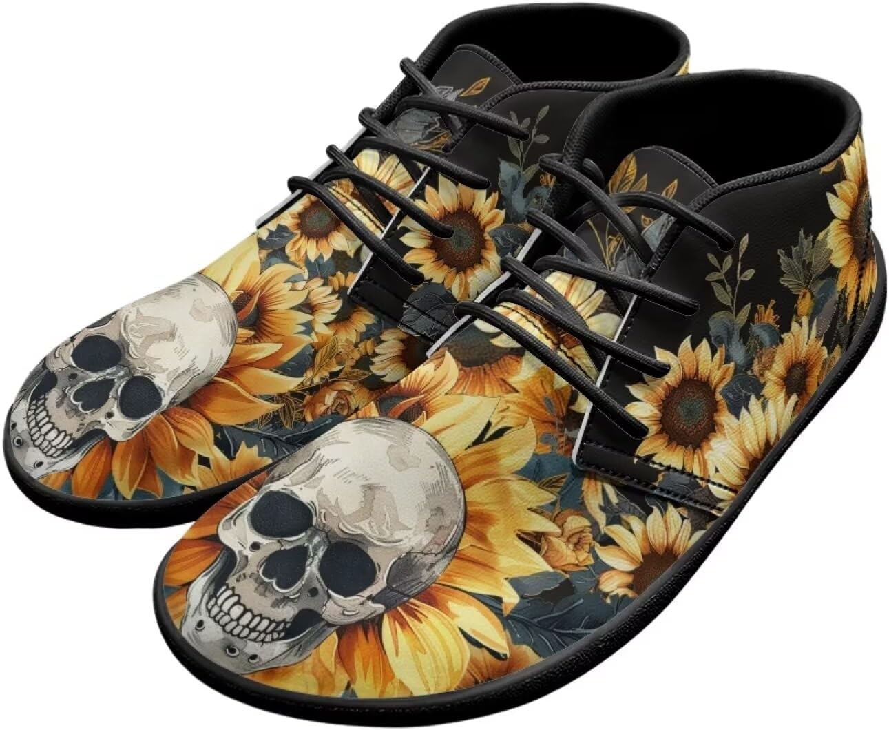 

Мужские кроссовки с черепами на голую ногу, подошва нулевая, противоскользящие, для бега, ходьбы и походов Xixirimido, Sunflowers Skull