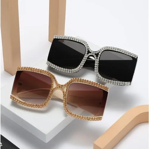 

Солнцезащитные очки Oversized Cooling Crystal Sunglasses 2027 с крупной оправой, зеркальным затемнением и декоративными заклепками, для женщин MTZJH, Brown