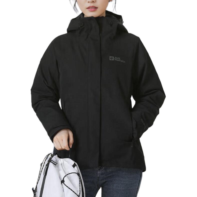 

JACK WOLFSKIN Женская ветровка 3 в 1 для походов и активного отдыха с водонепроницаемой ветрозащитной утеплённой отделкой, Black/6000