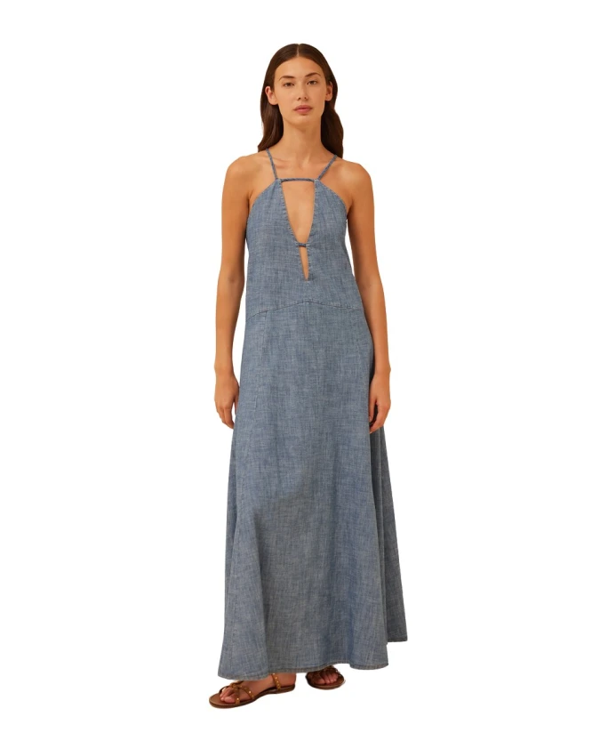 

Макси-Платье из шамбре с перекрестной спинкой Semicouture, серый