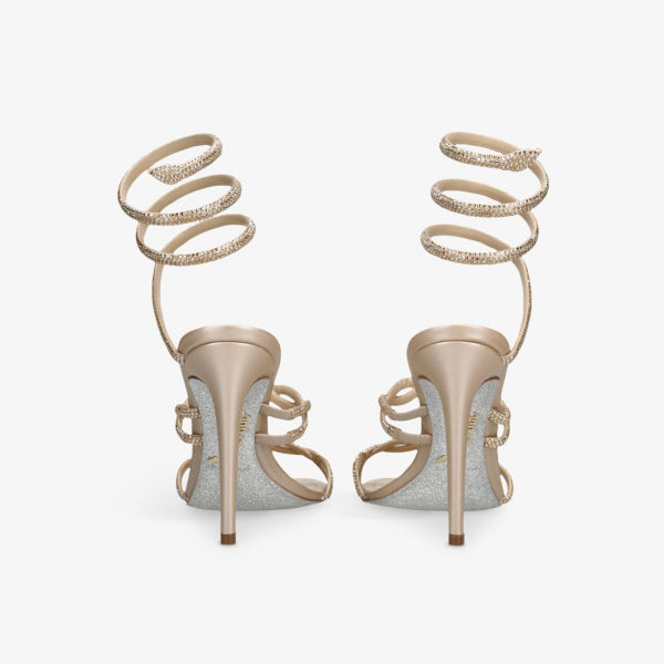 Босоножки кожаные Rene Caovilla Cleo twist 105 с кристаллами, бежевый — фото 2