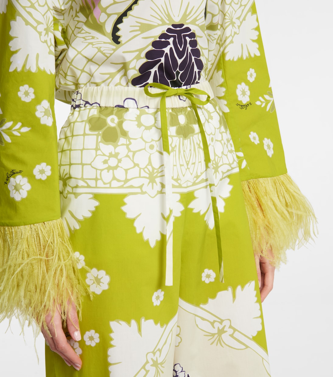 Широкие брюки Valentino с цветочным принтом из хлопка с высокой талией Valentino, Lime Multicolor — фото 4