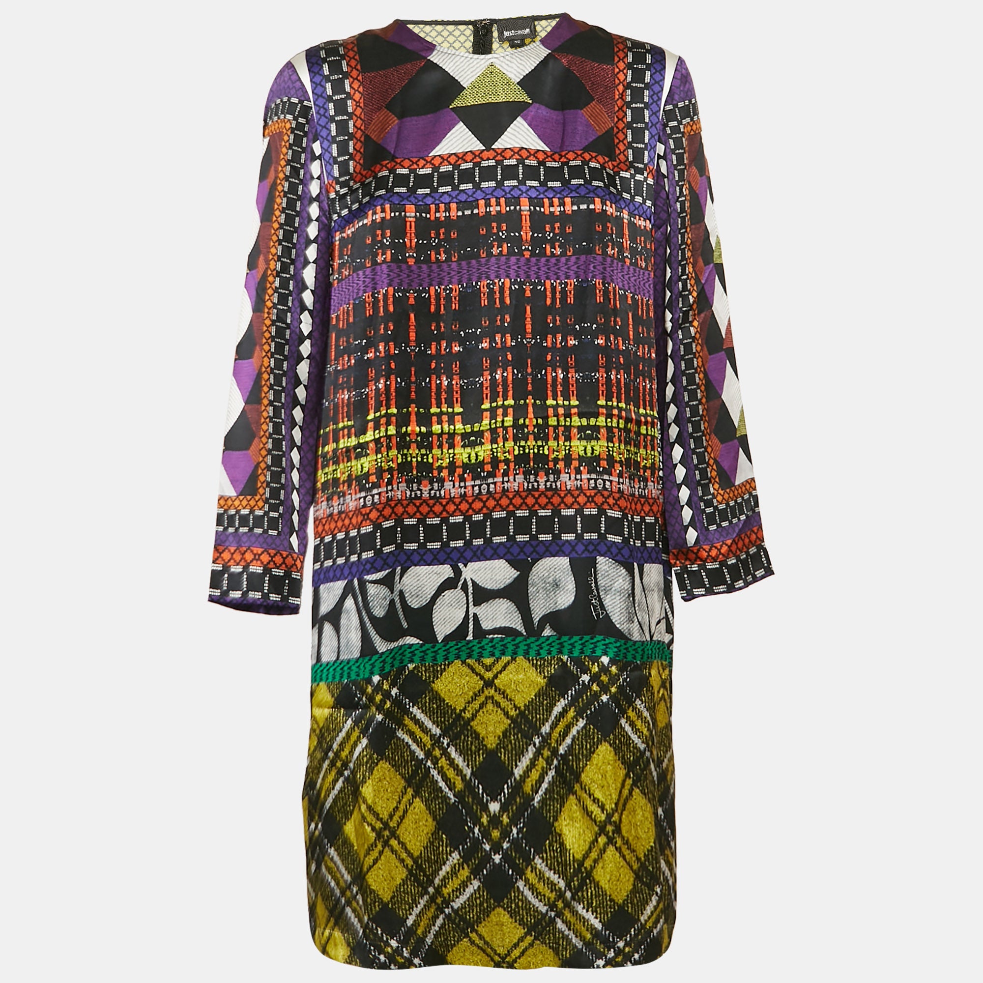 

Мини-платье из атласного шелка с разноцветным принтом от Just Cavalli