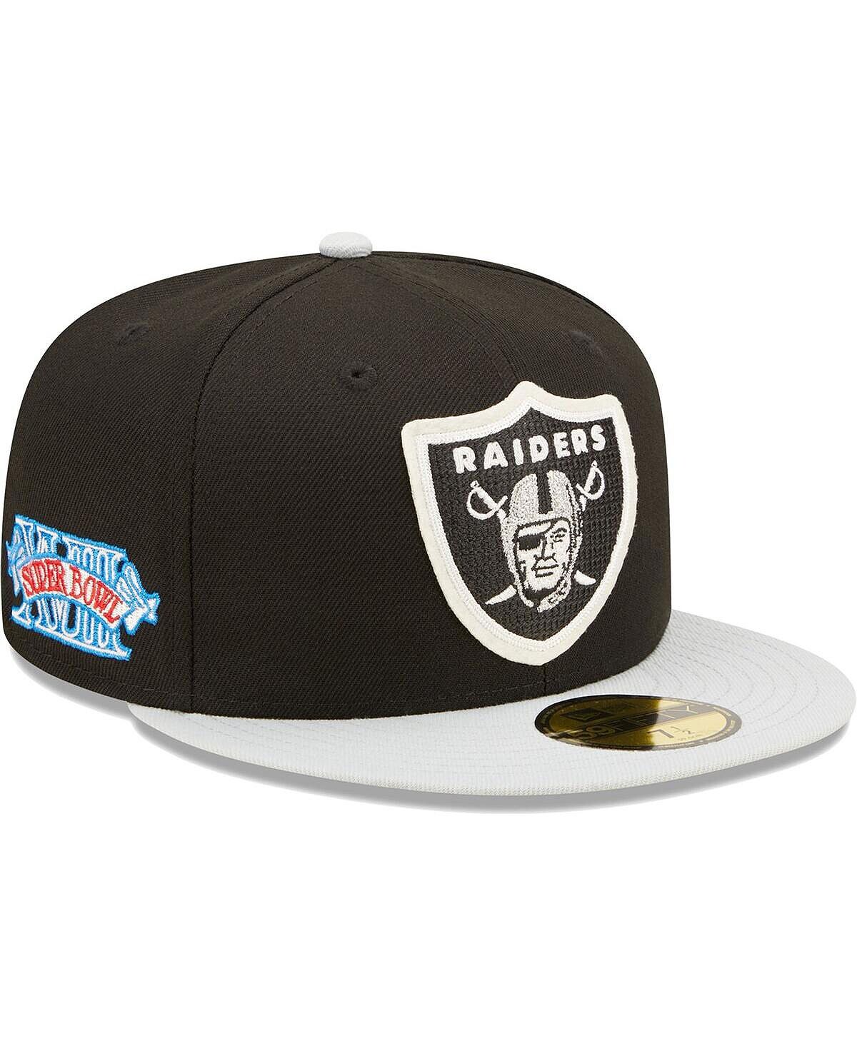 

Мужская черная, серебристая приталенная шляпа Las Vegas Raiders Super Bowl XVIII Letterman 59FIFTY New Era