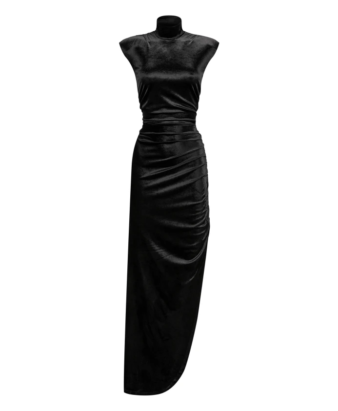 

Бархатное длинное платье с высоким воротником Nicowa, черный